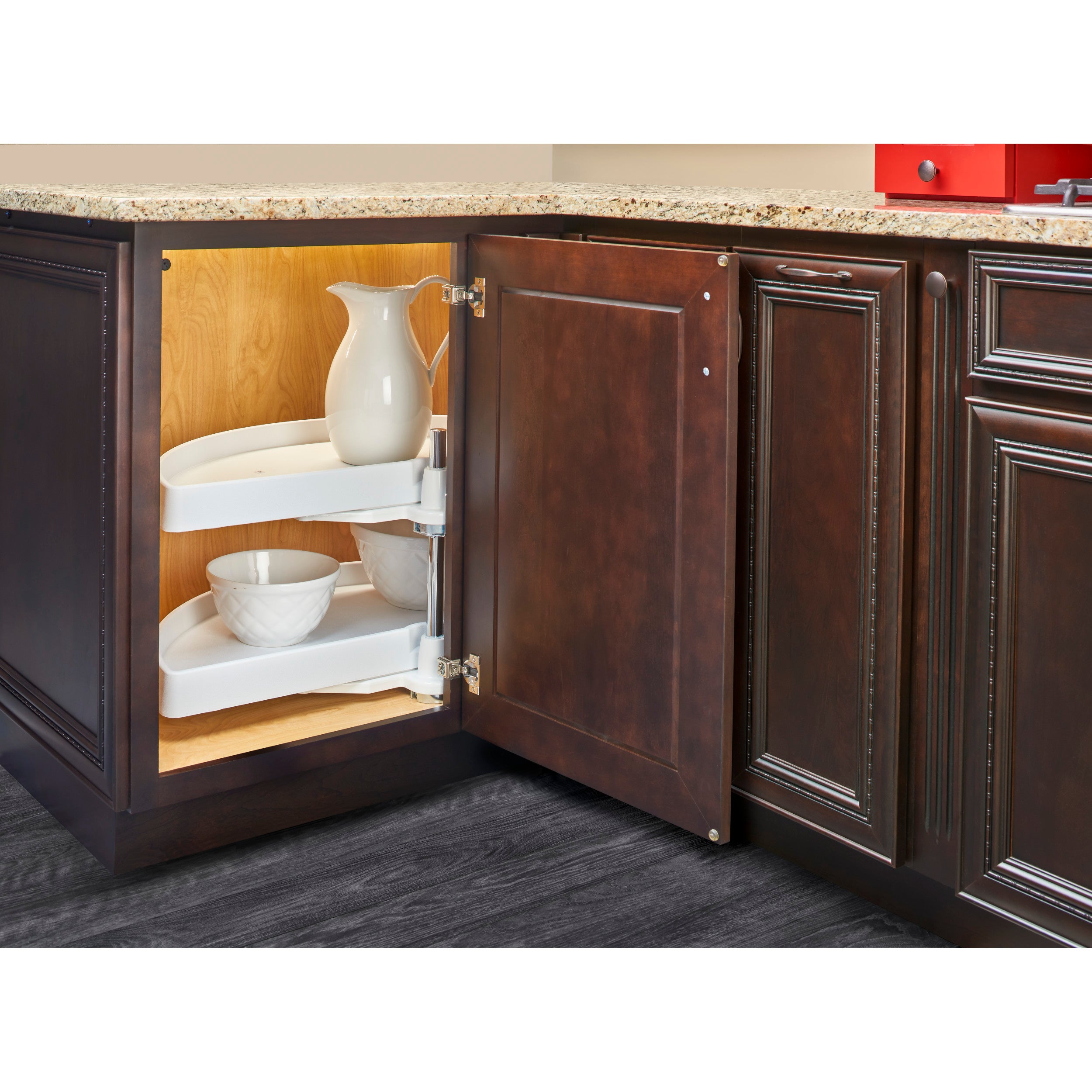 31 in Polymer Two-Tier Half Moon Susans White  31 in (787 mm) W x 15.5 in (394 mm) D x 15.88 in (403 mm) H