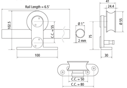 BARNDOORKIT RND RAIL TOP MNT 6.5 SS