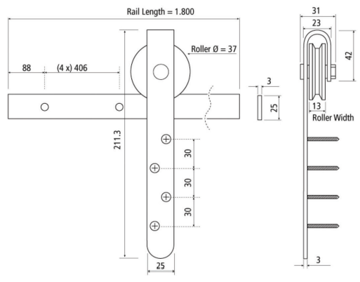 BARNDOORKIT FLAT RAIL S/MNT S/MIN MT BL