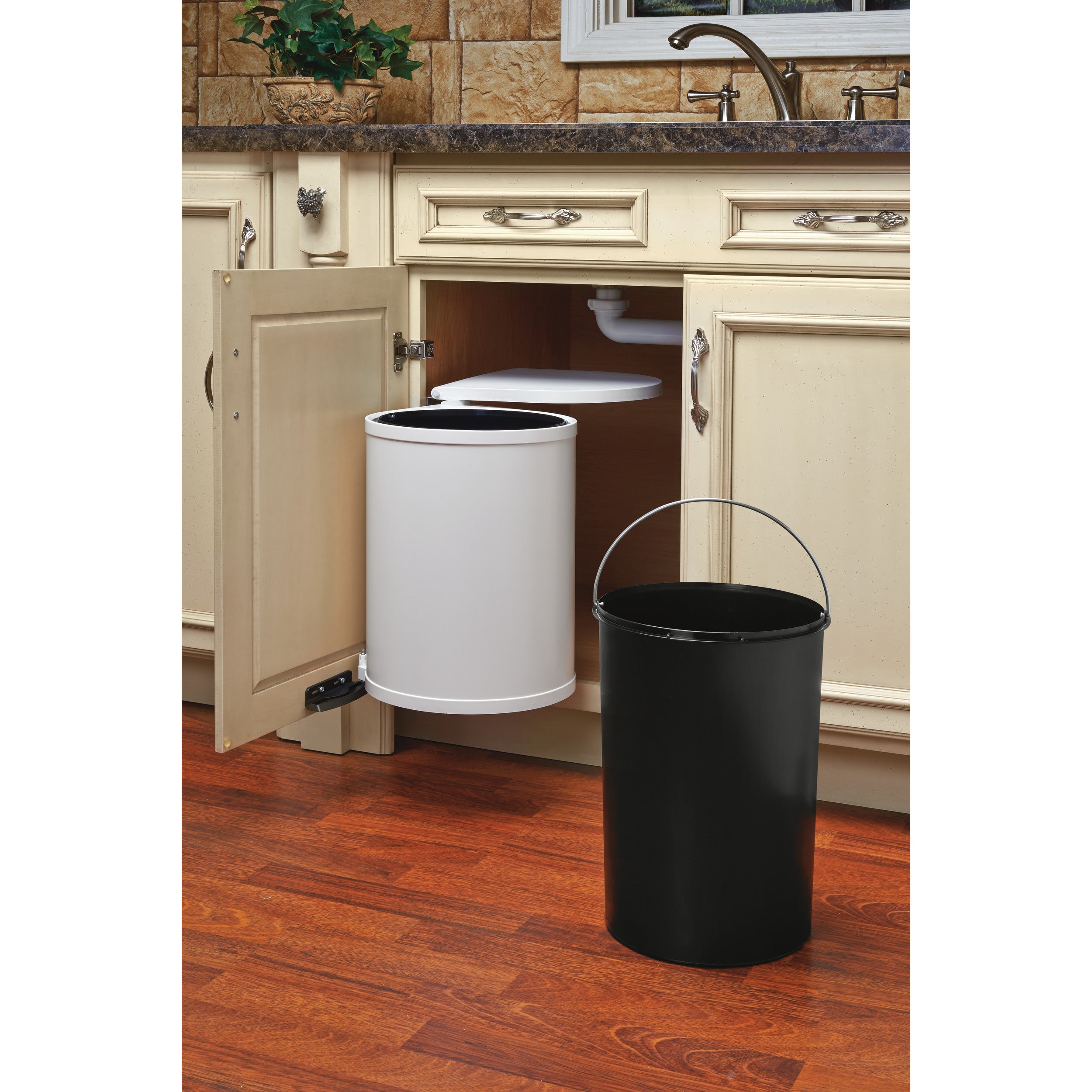 15 Liter Pivot Out Waste Container White  13.44 in (341 mm) W x 10.69 in (272 mm) D x 15.19 in (386 mm) H