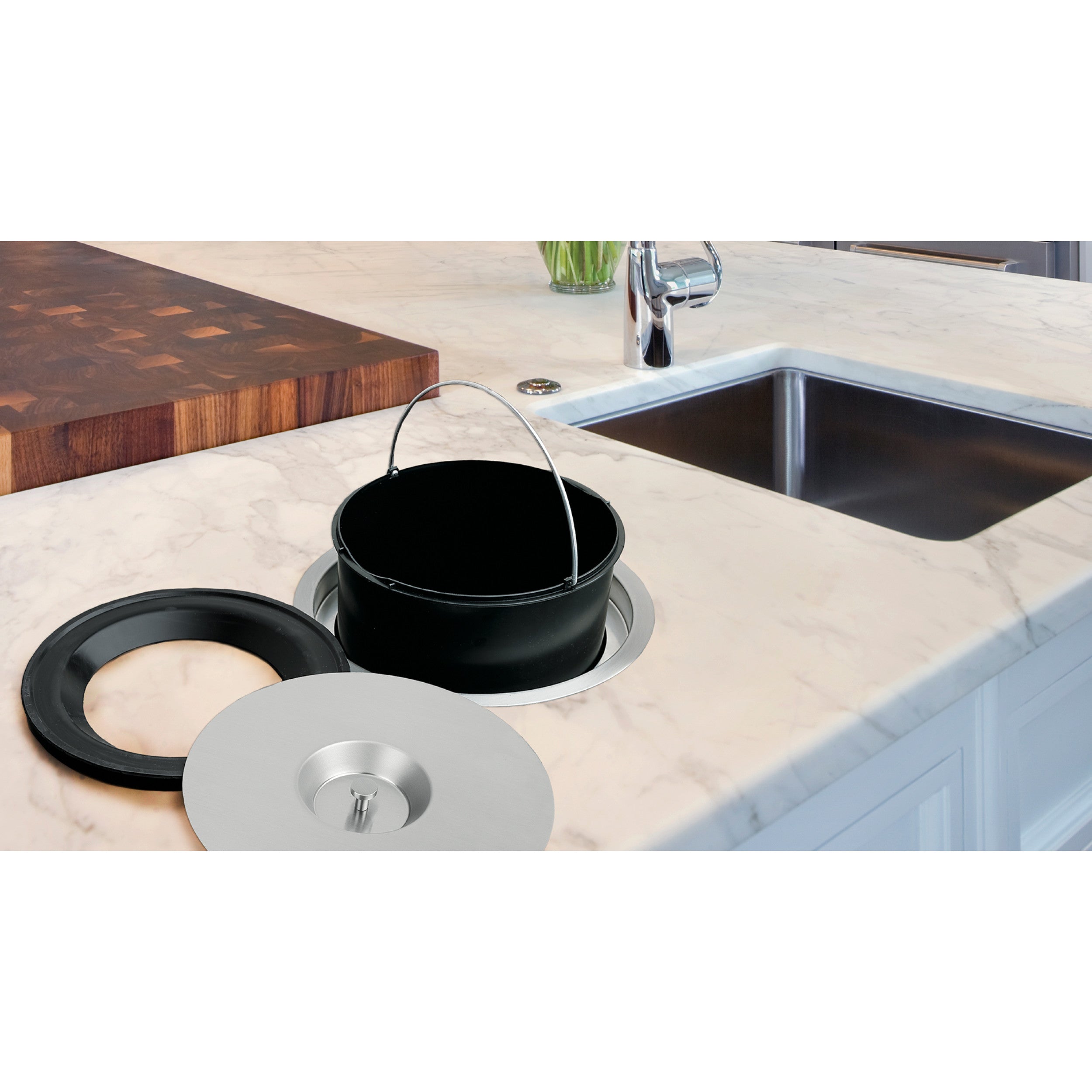 Counter mount Waste Container Stainless  12.25 in (311 mm) W x 12.25 in (311 mm) D x 11.63 in (295 mm) H