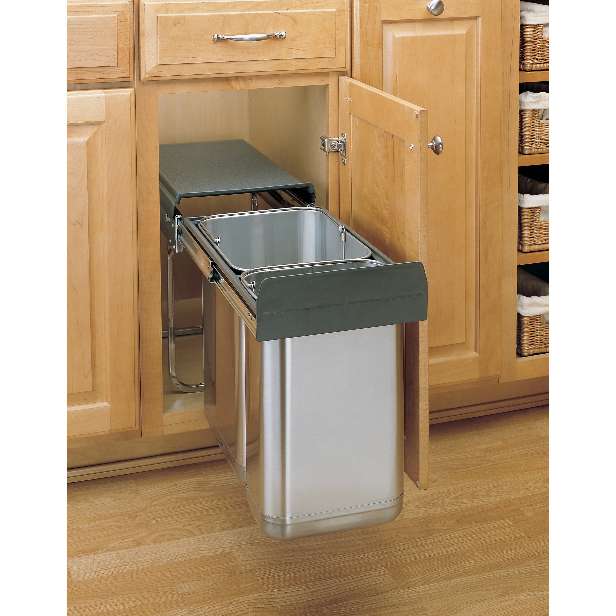 Pull-Out Under-Sink Waste Containers Stainless  10.25 in (260 mm) W x 18.75 in (476 mm) D x 15.19 in (386 mm) H