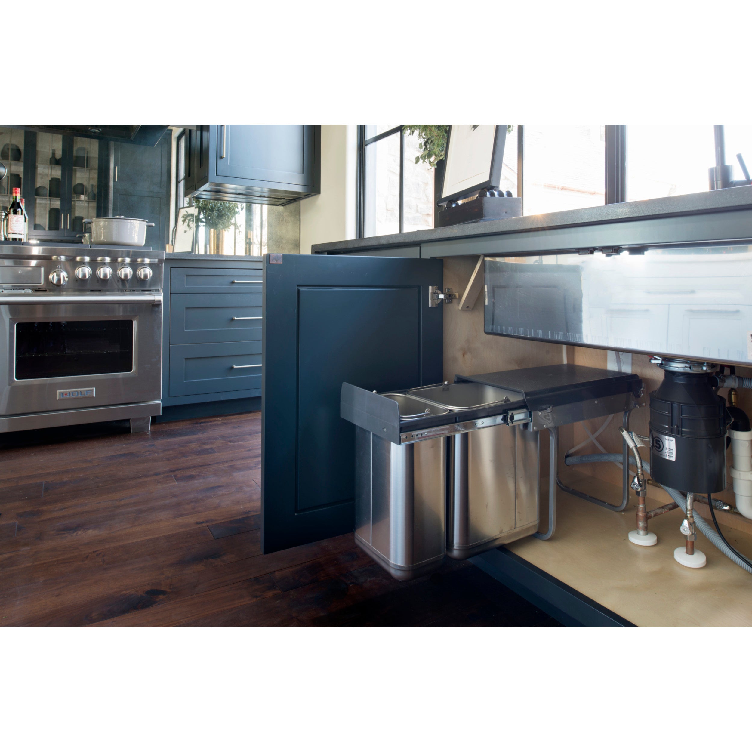 Pull-Out Under-Sink Waste Containers Stainless  10.25 in (260 mm) W x 18.75 in (476 mm) D x 15.19 in (386 mm) H