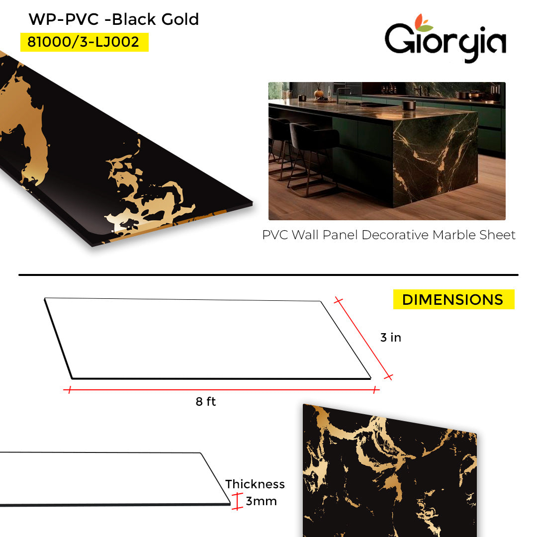 PVC WALL PANEL DECORATIVE MARBLE SHEET 4 X 8 FT  - BLACK GOLD
