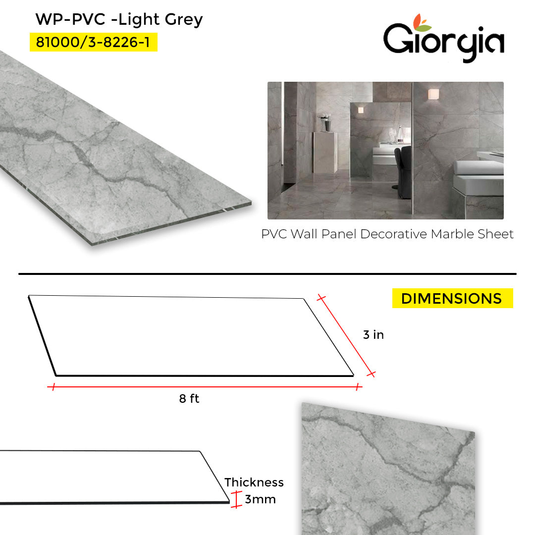 PVC WALL PANEL DECORATIVE MARBLE SHEET 4 X 8 FT  - LIGHT GREY