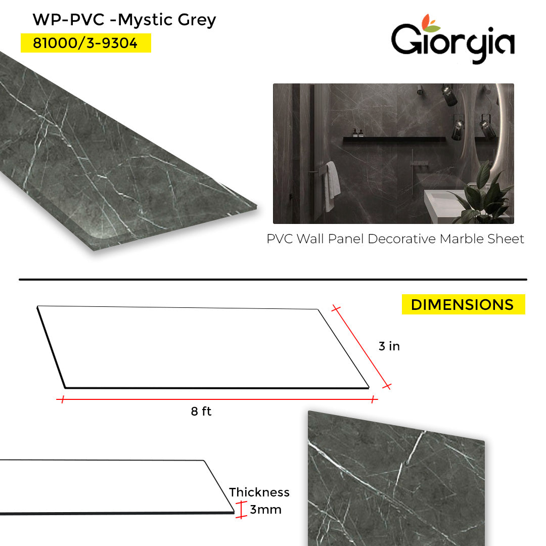 PVC WALL PANEL DECORATIVE MARBLE SHEET 4 X 8 FT  -MYSTIC GREY