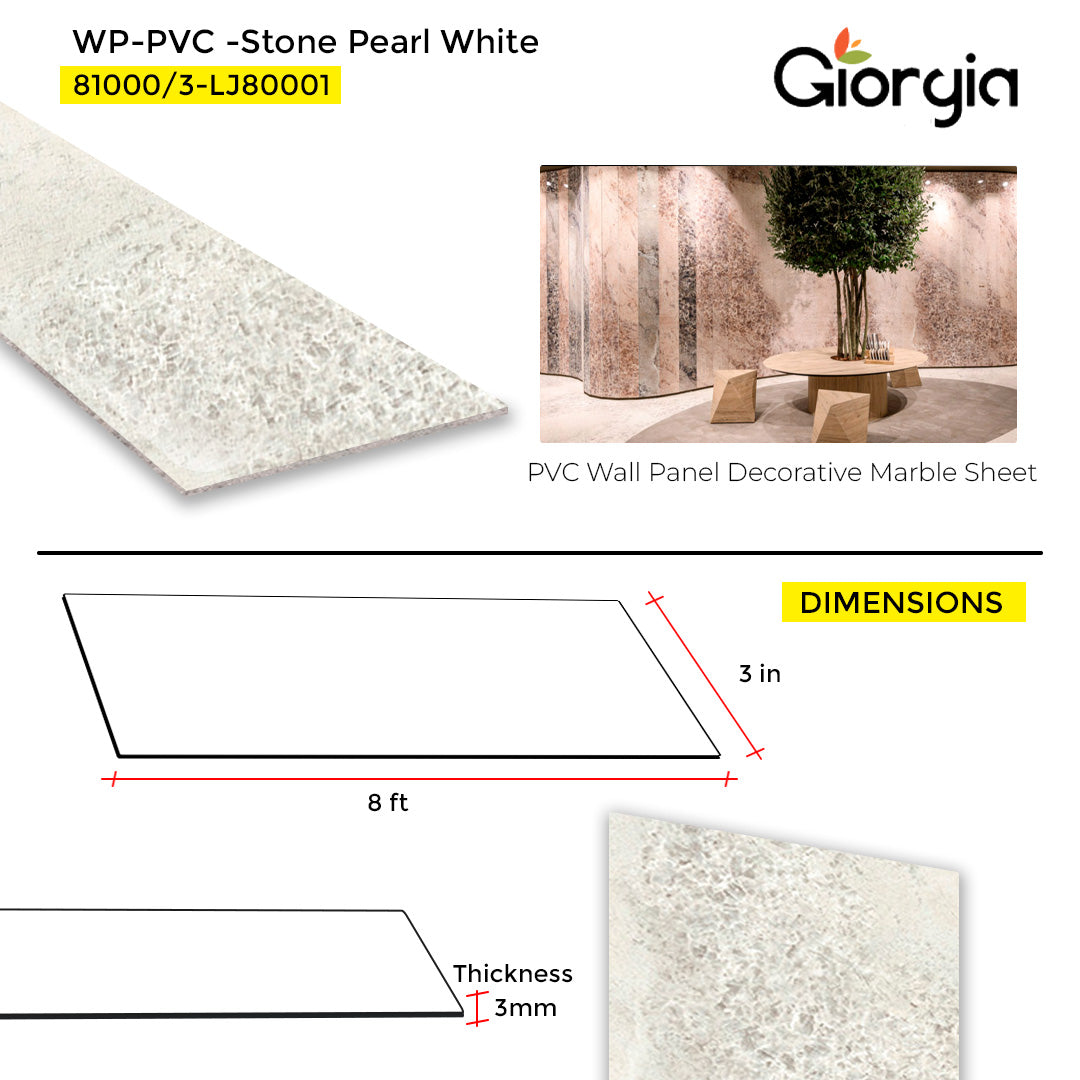 PVC WALL PANEL DECORATIVE MARBLE SHEET 4 X 8 FT  - STONE PEARL WHITE