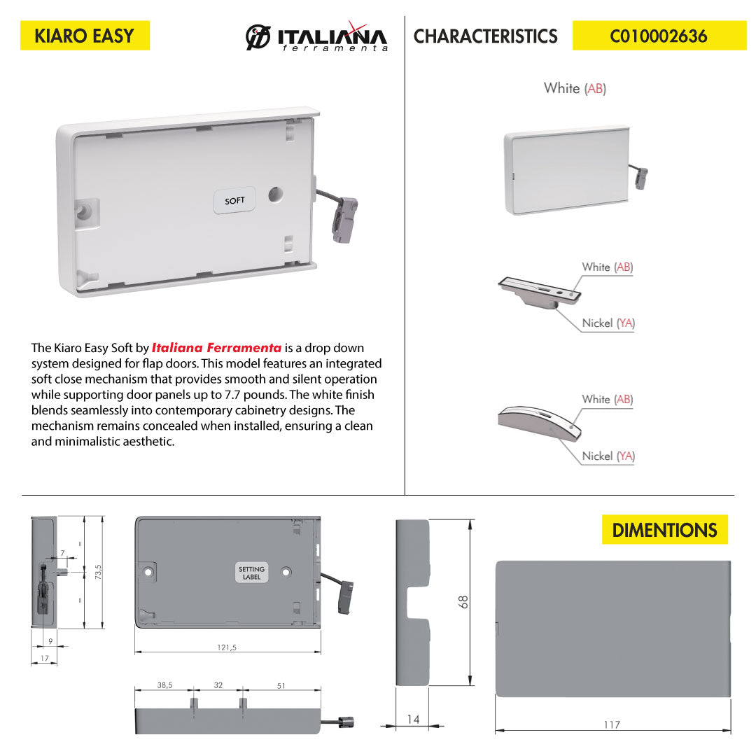 DROP DOWN SYSTEM ITALIANA FERRAMENTA KIARO EASY SOFT 7.7 LB CAPACITY WHITE