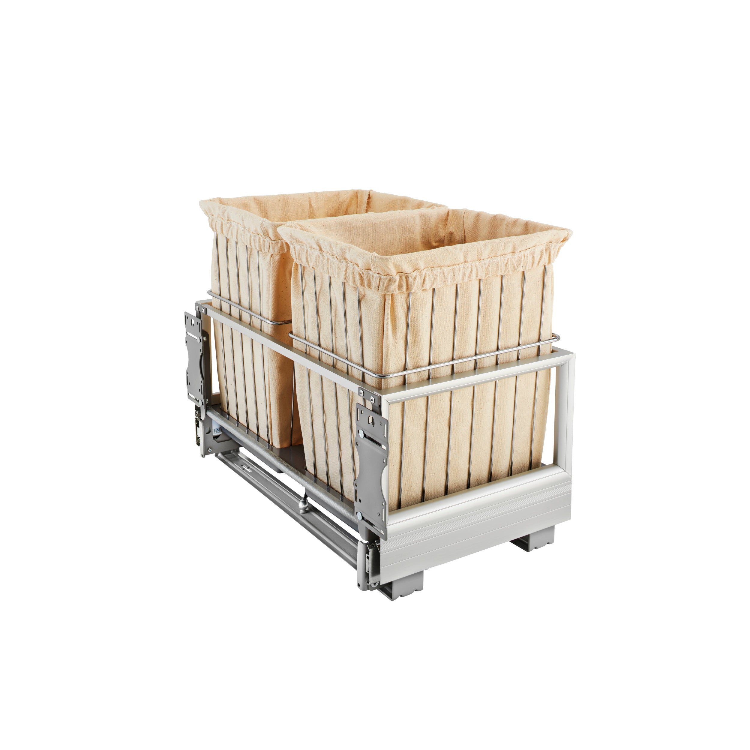 24 in Silver Wire Bin Hamper, Soft Close Silver  24 in (610 mm) W x 13.94 in (354 mm) D x 18.88 in (480 mm) H