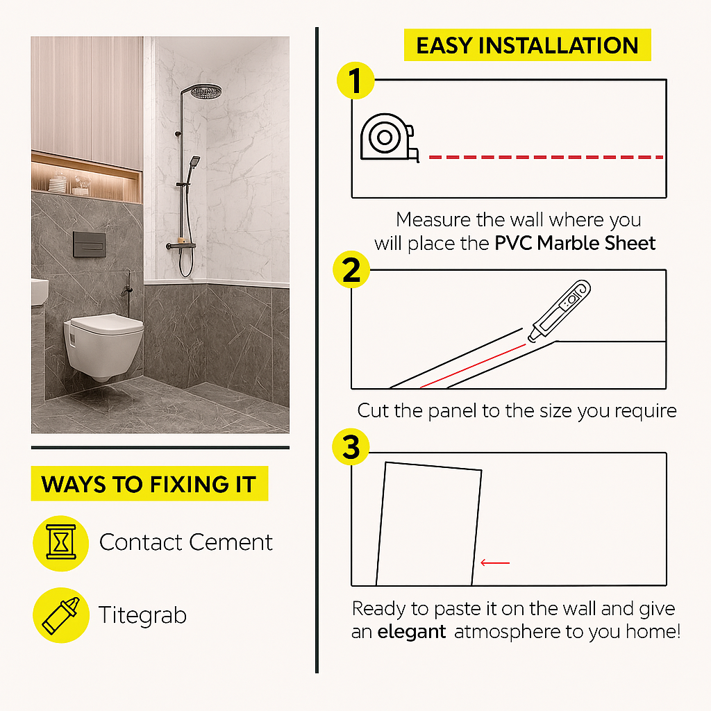 PVC WALL PANEL DECORATIVE MARBLE SHEET 4 X 8 FT  - LIGHT GREY