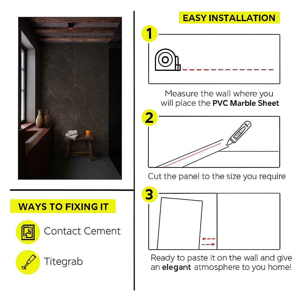 PVC WALL PANEL DECORATIVE MARBLE SHEET 4 X 8 FT  -MYSTIC GREY