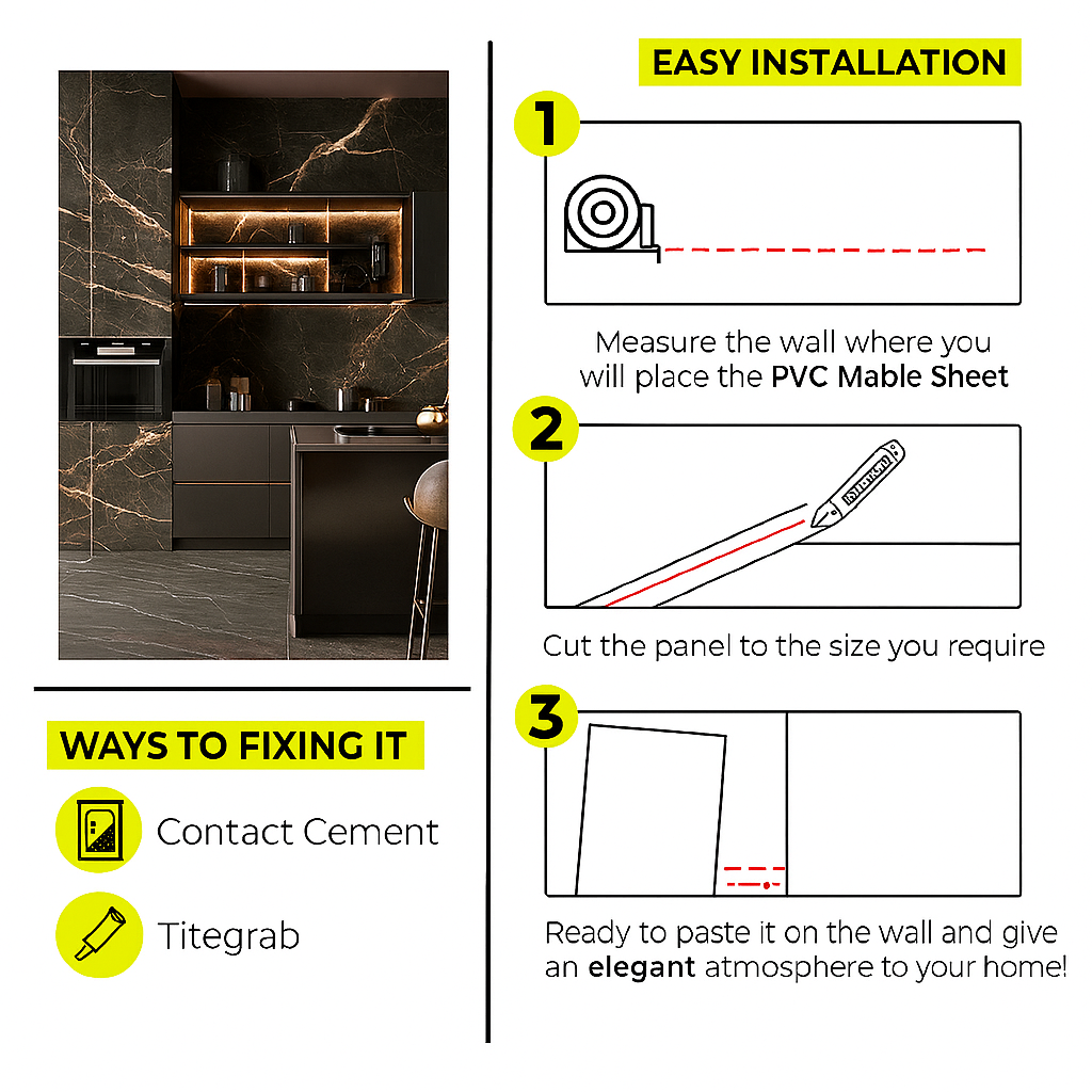 PVC WALL PANEL DECORATIVE MARBLE SHEET 4 X 8 FT  - BLACK GOLD