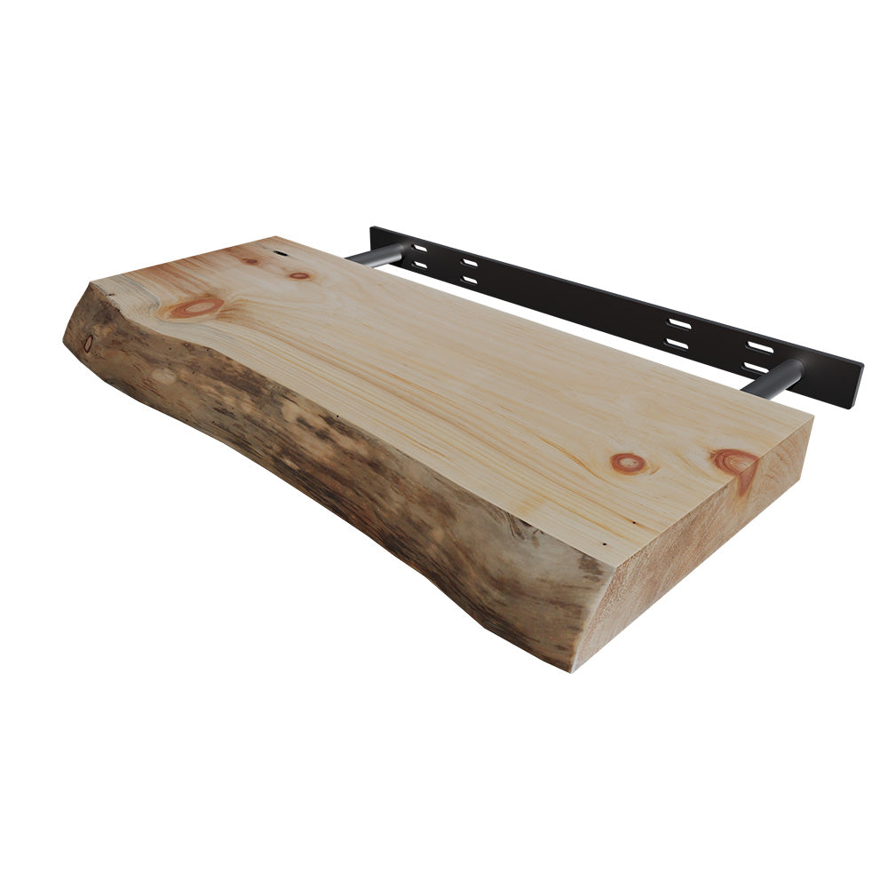 Live Edge Floating Shelf- 12" x 24" x 2"- Pine | Federal Brace Raw Shelves