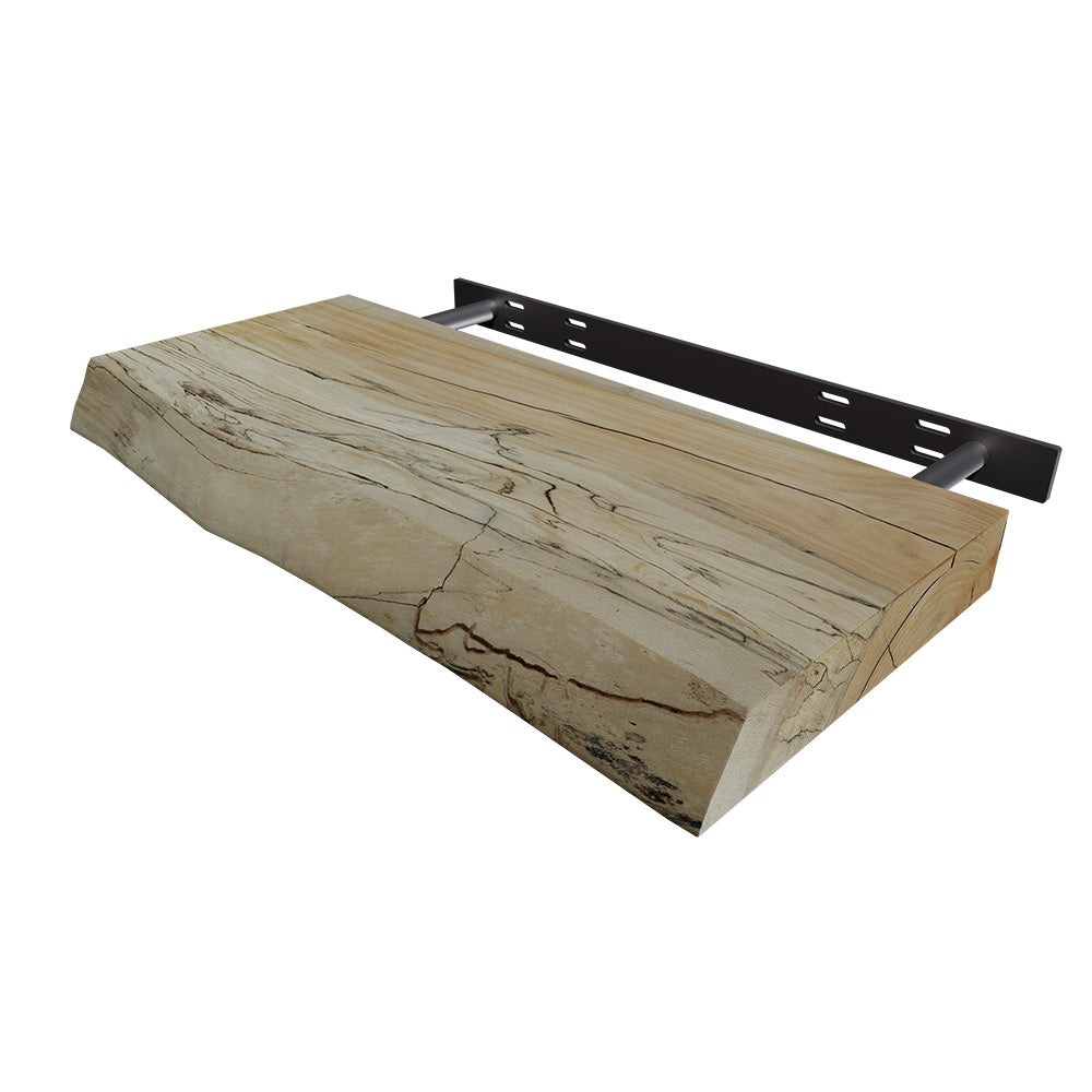 Live Edge Floating Shelf- 12" x 24" x 2"- Sycamore | Federal Brace Raw Shelves