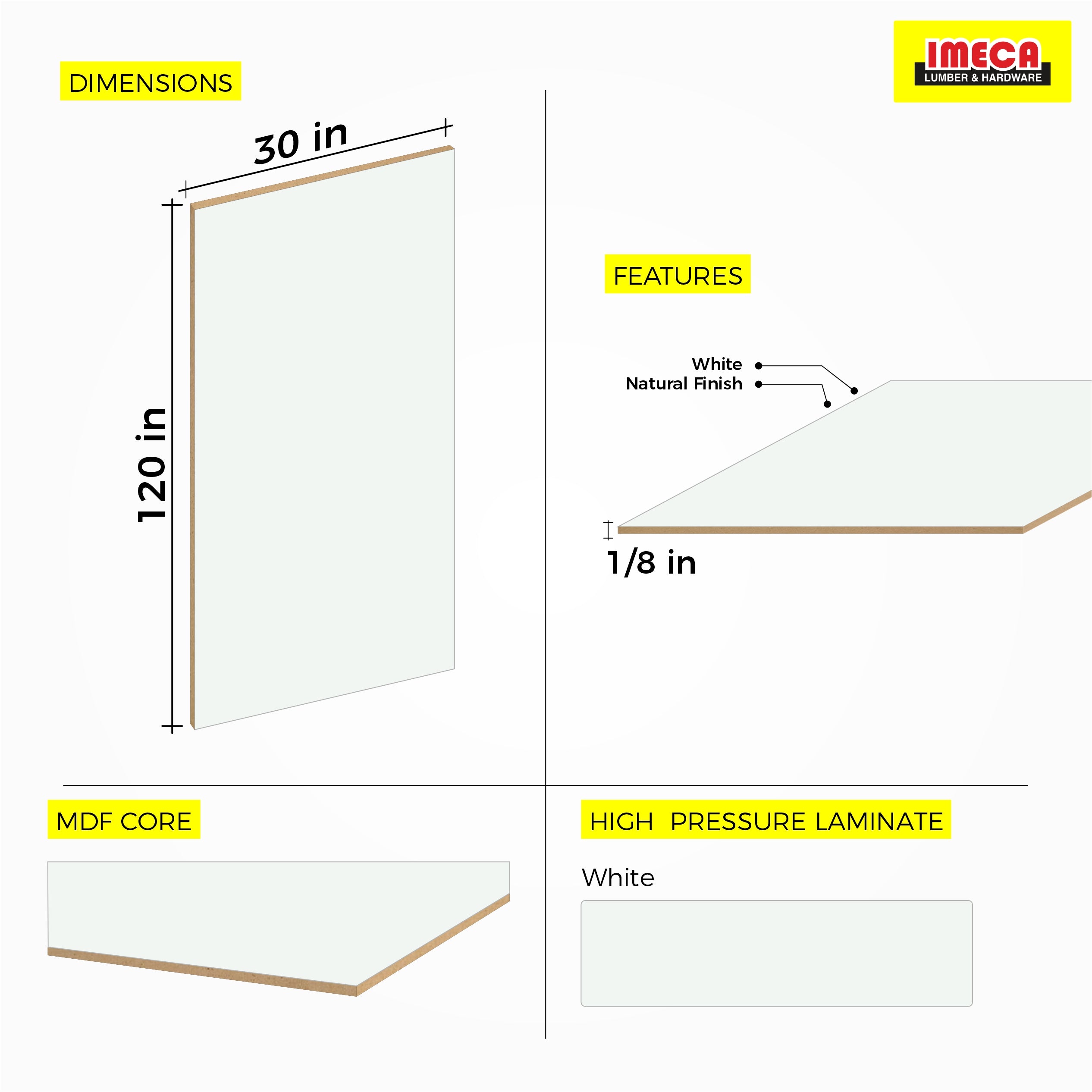 HARDBOARD WHITE 1/8 30X120