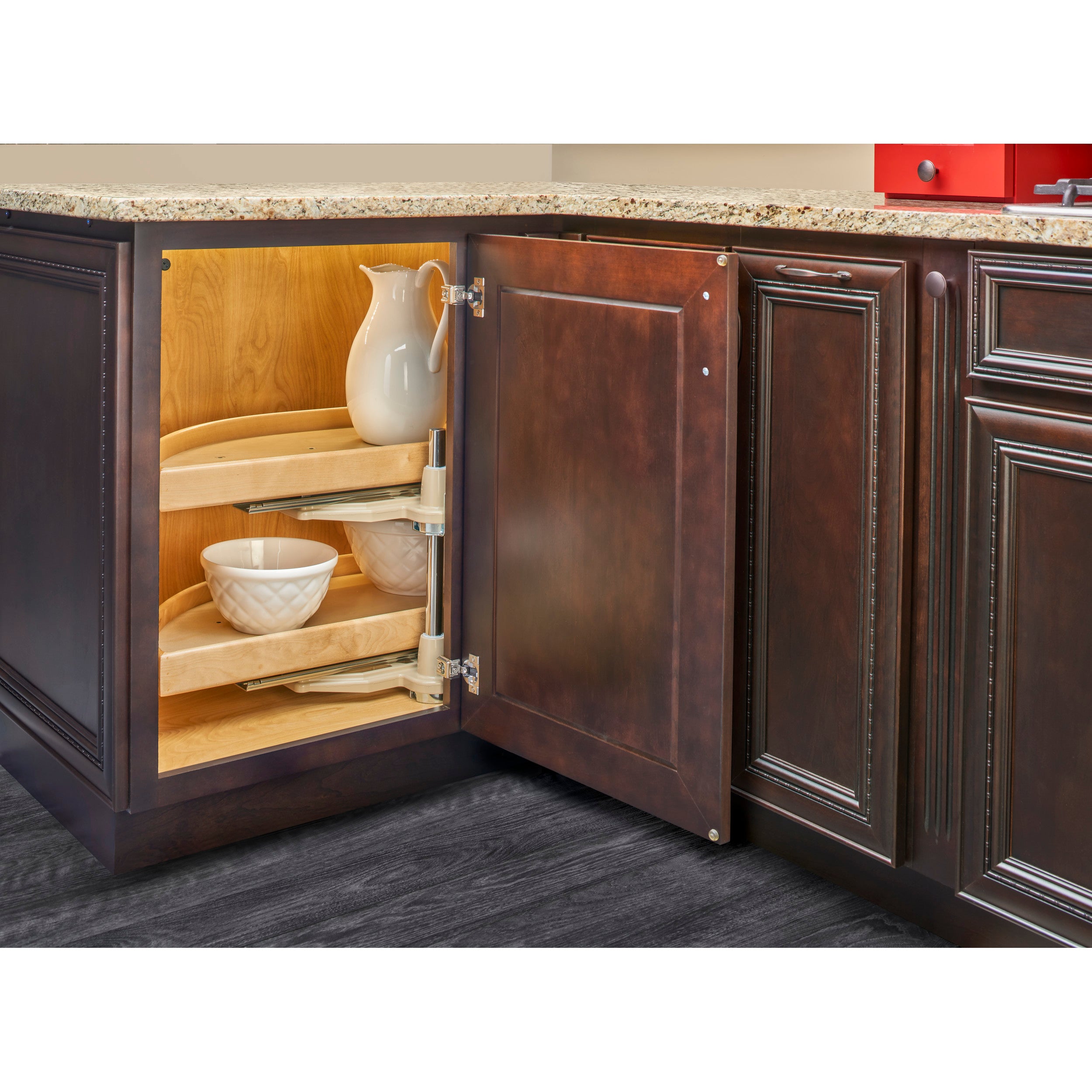 38 in Natural Wood Two-Tier Half-Moon Lazy Susans Natural  38 in (965 mm) W x 17.13 in (435 mm) D x 16 in (406 mm) H