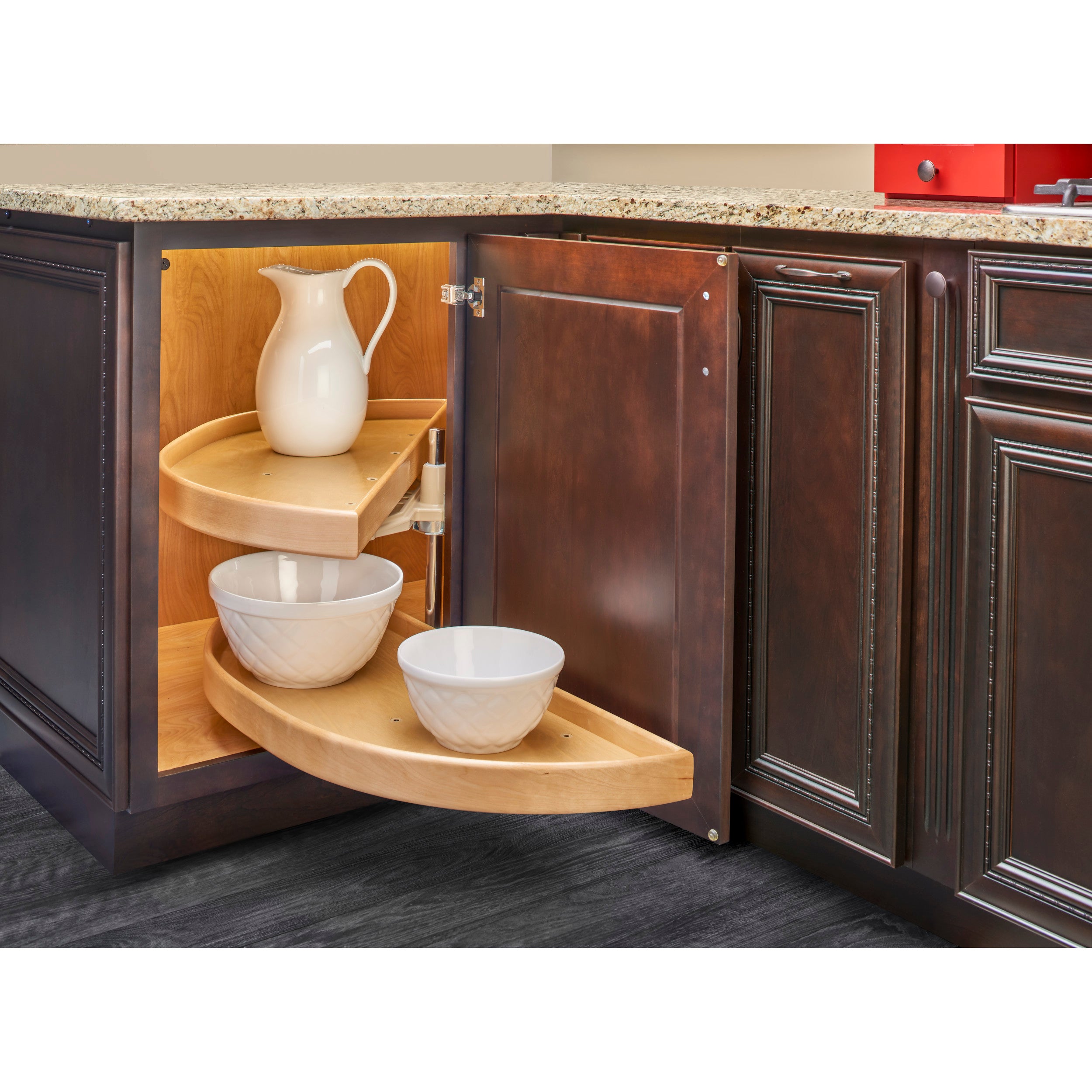 38 in Natural Wood Two-Tier Half-Moon Lazy Susans Natural  38 in (965 mm) W x 17.13 in (435 mm) D x 16 in (406 mm) H