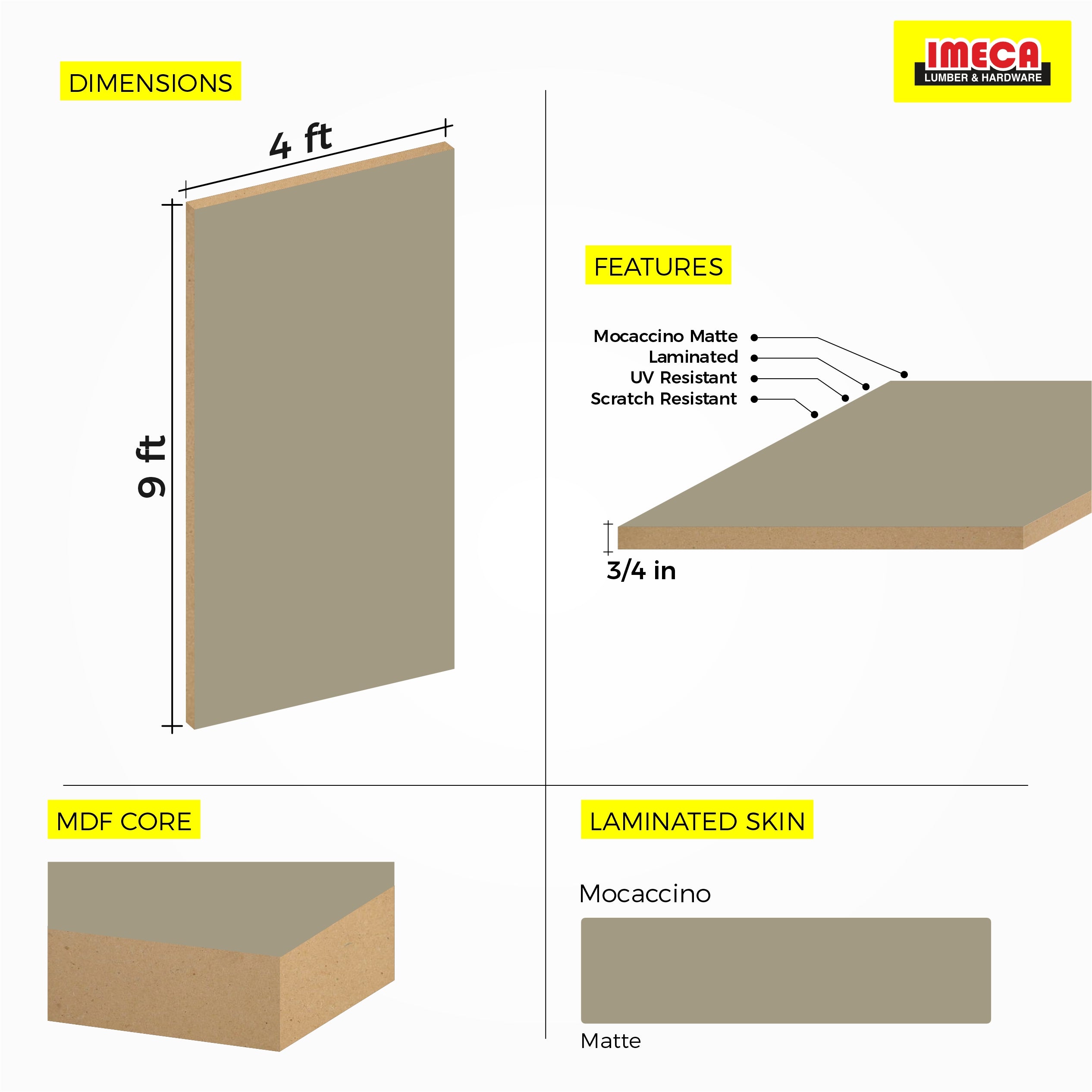 MDF MOCACCINO MATTE 3/4 4X9   AGT 3020