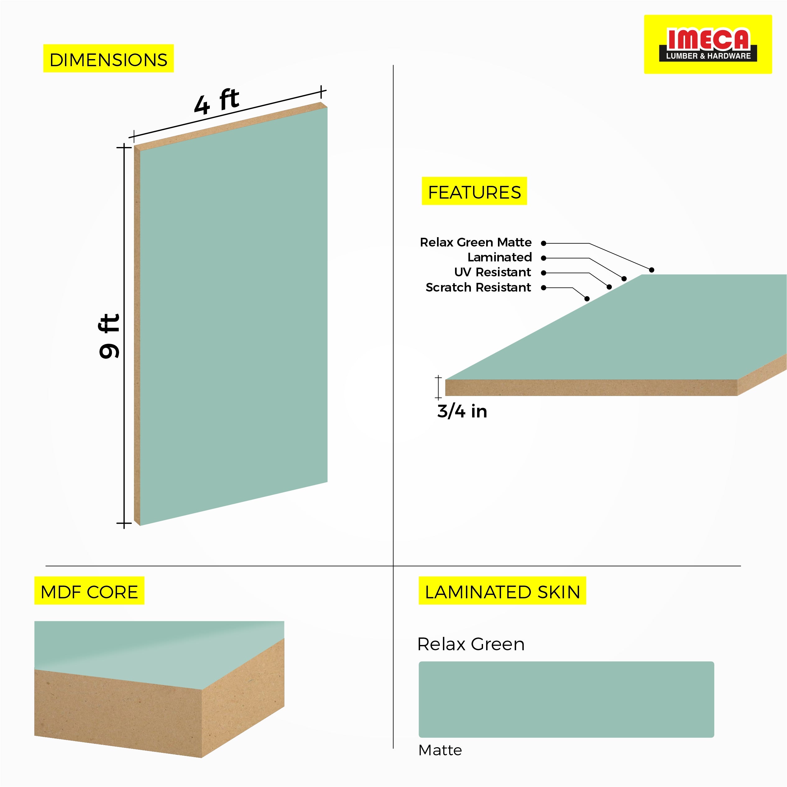 MDF SOFT TOUCH RELAX GREEN MATTE 3/4 4X9  AGT 735