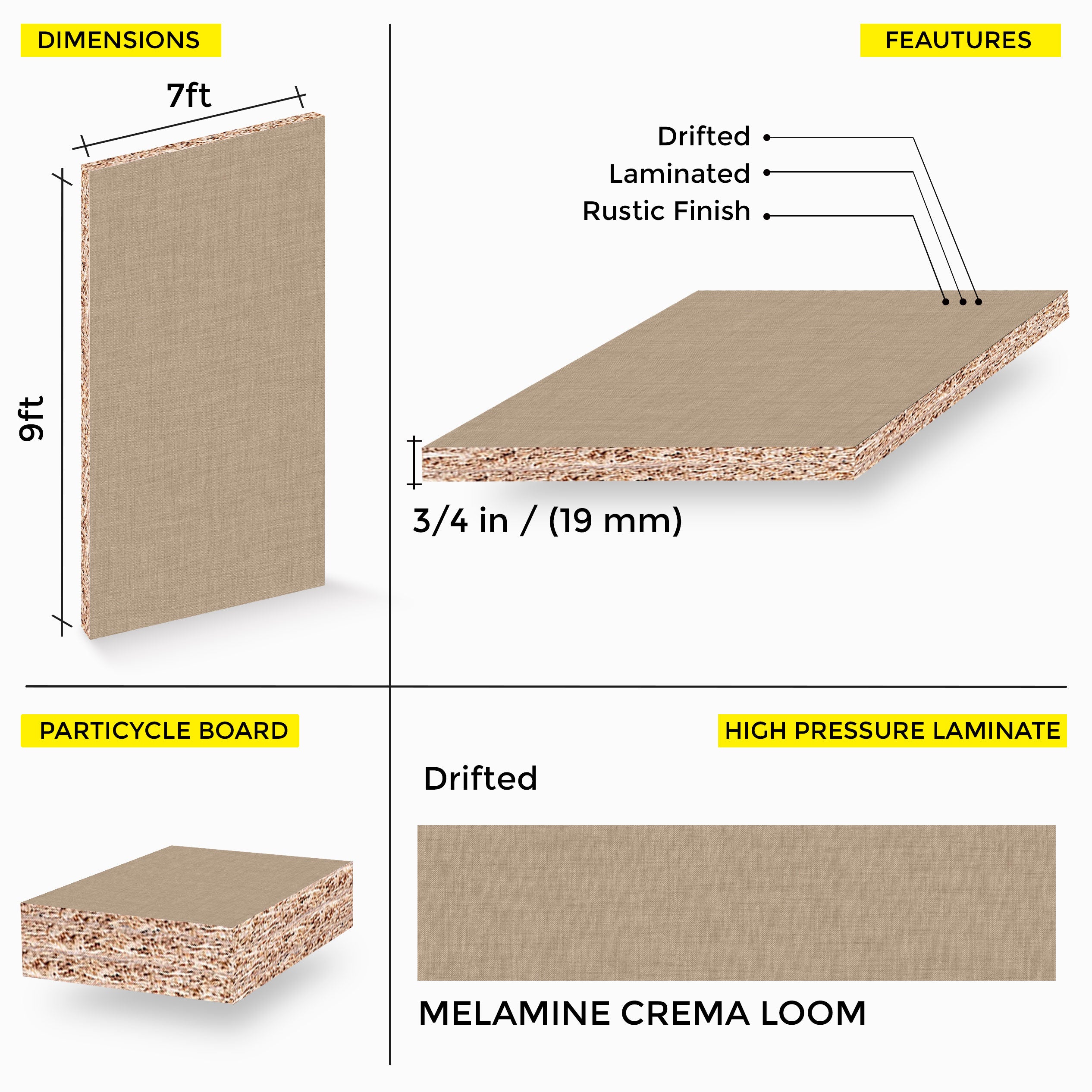 MELAMINE CREMA LOOM 7X9 19MM