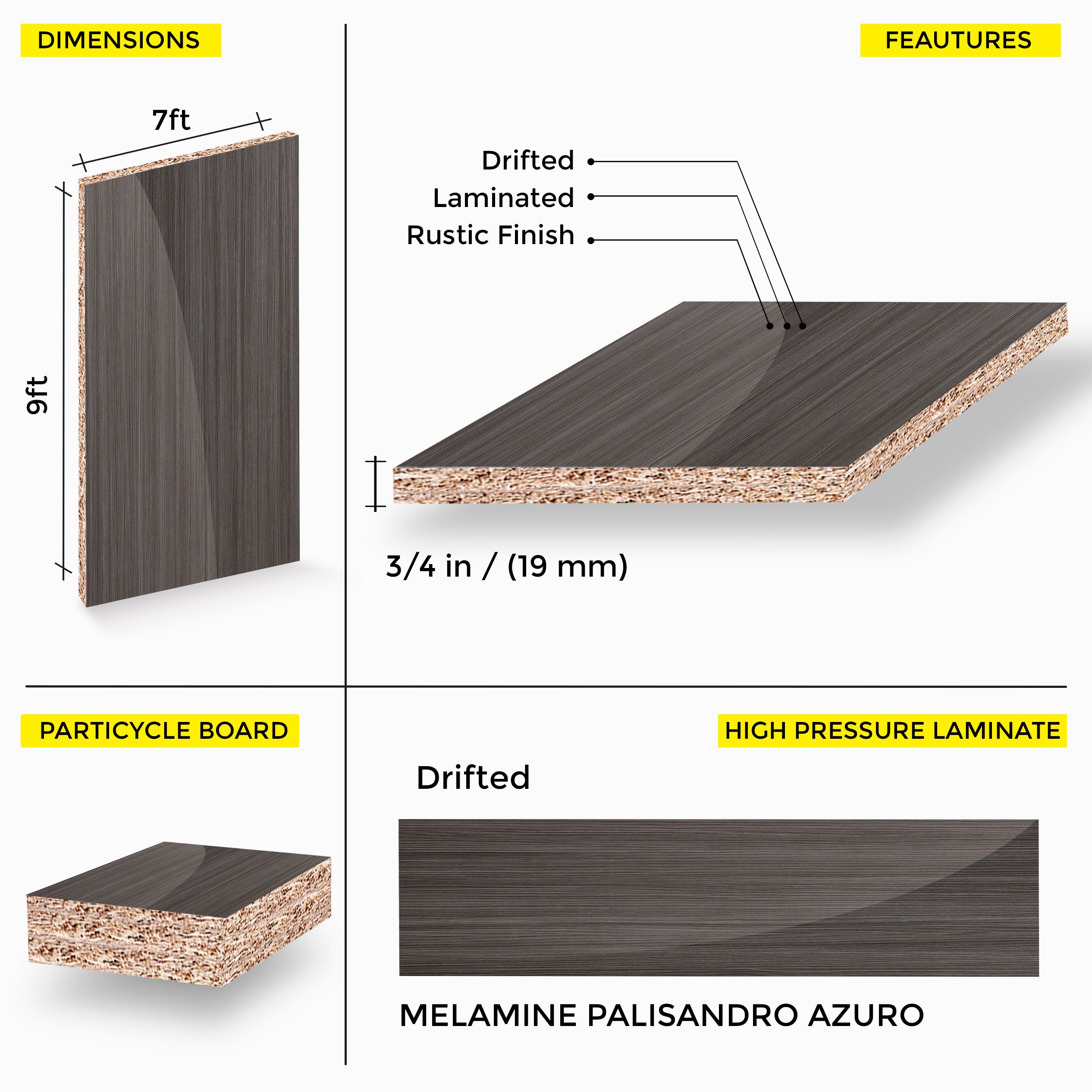 MELAMINE PALISANDRO GLOSS AZURO 19MM