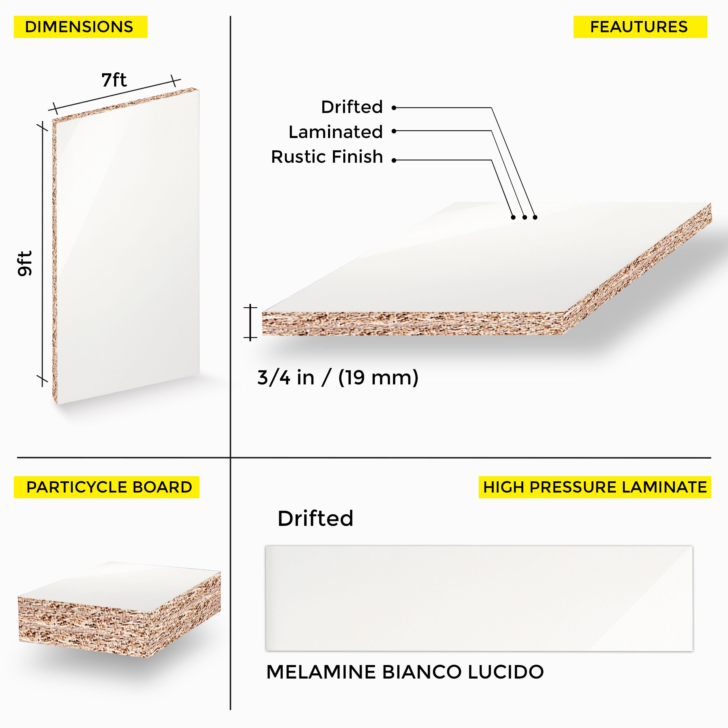 MELAMINE BIANCO LUCIDO 7X9 19MM