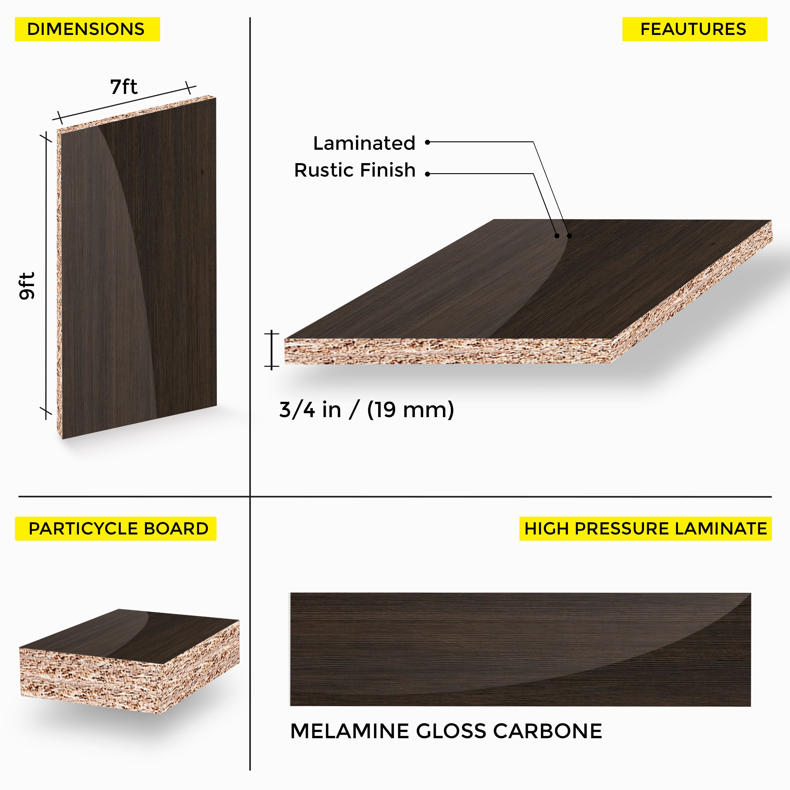 MELAMINE GLOSS CARBONE 19MM