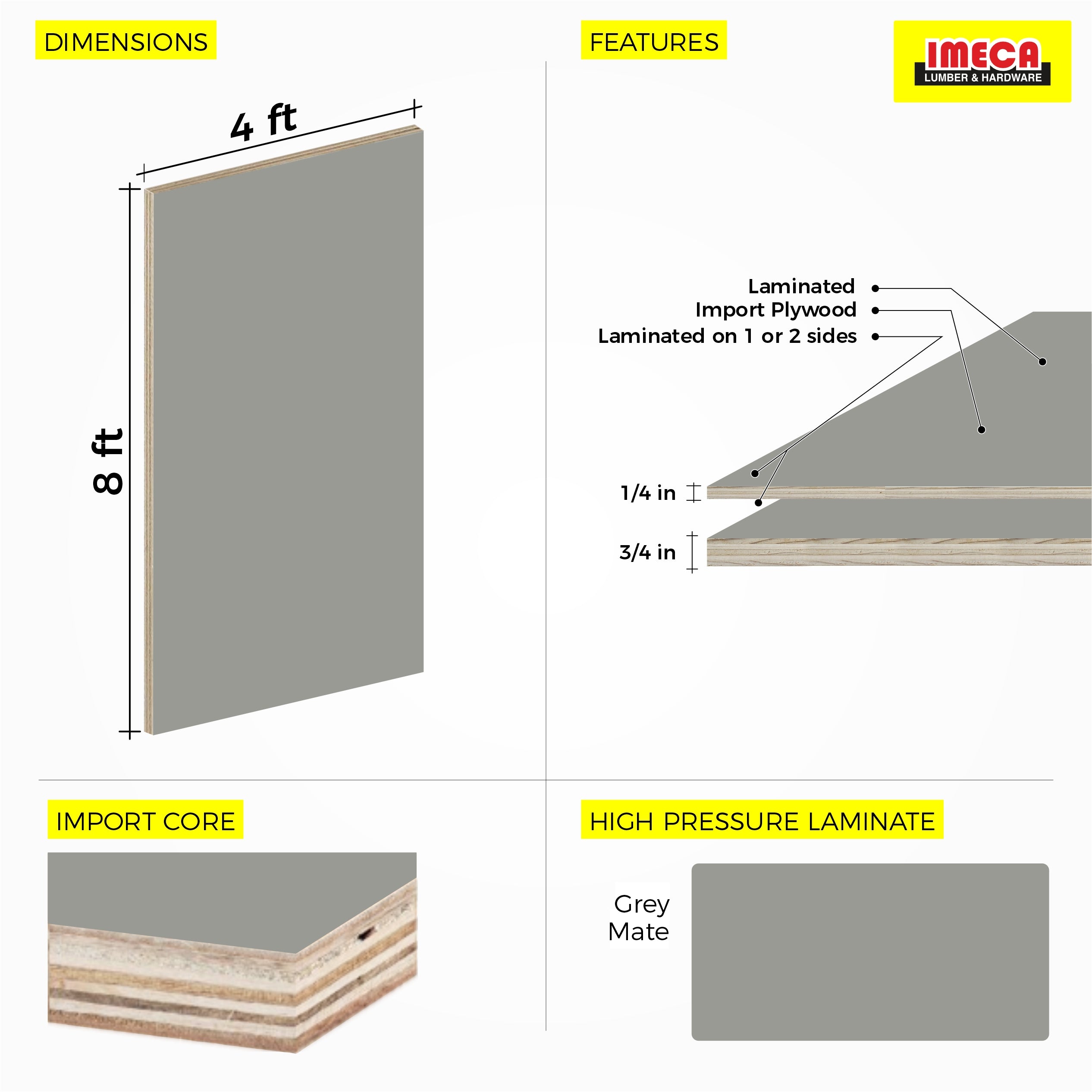 Laminated Grey Plywood 4 ft x 8 ft (Imported Plywood)