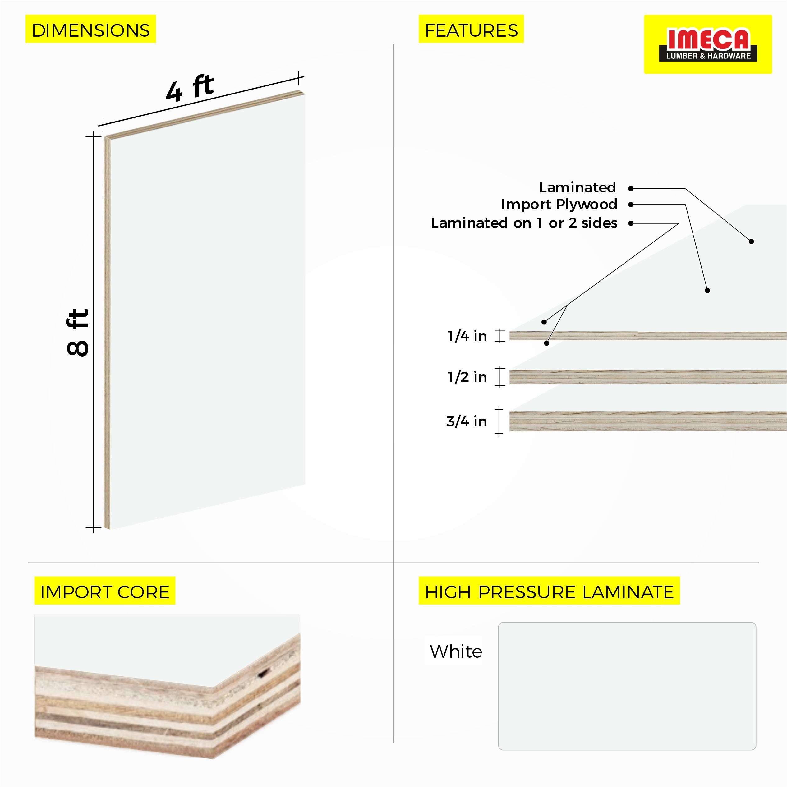 Laminated White Plywood 4 ft x 8 ft (Imported Plywood)