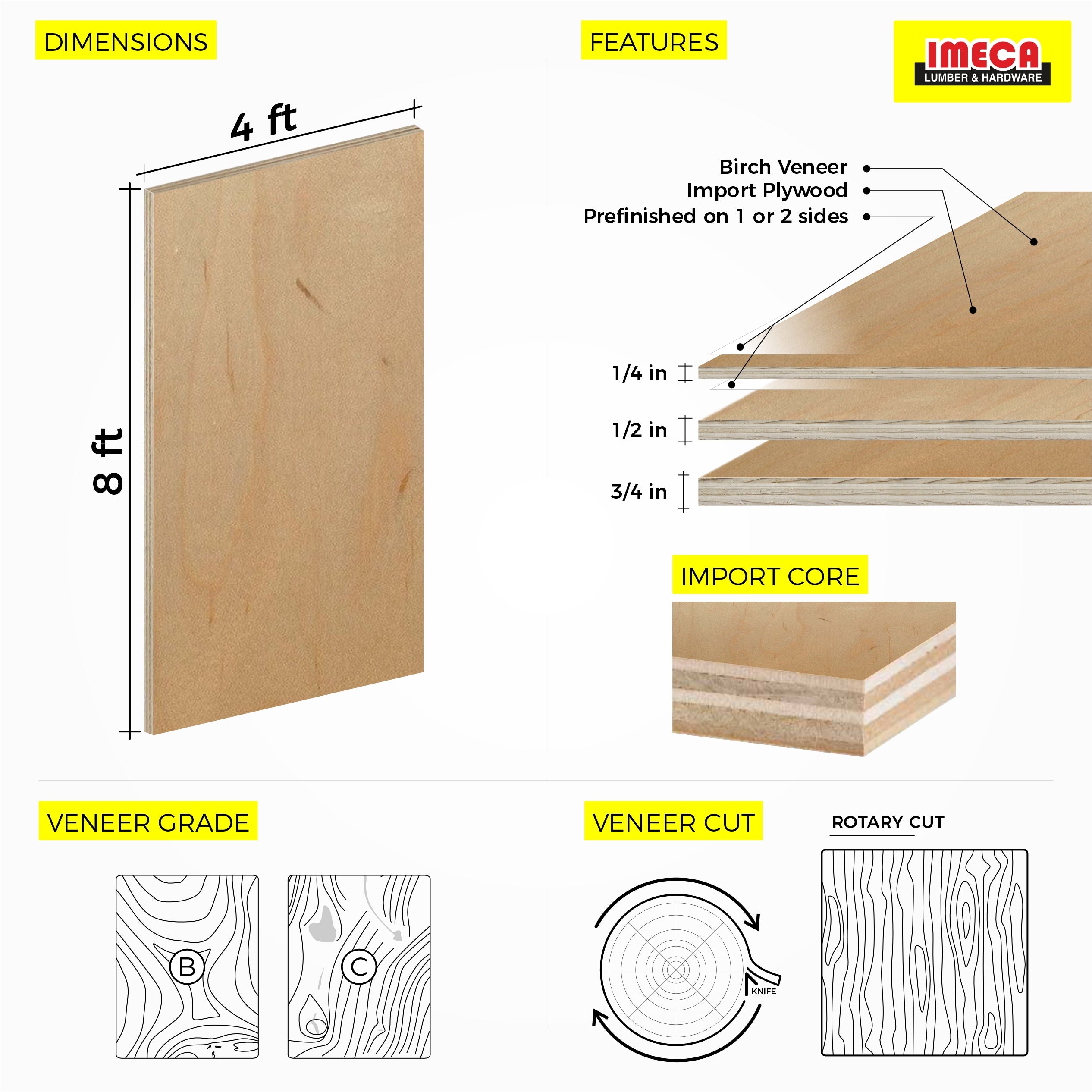 Birch Prefinished Plywood 4 ft x 8 ft (Imported Plywood)
