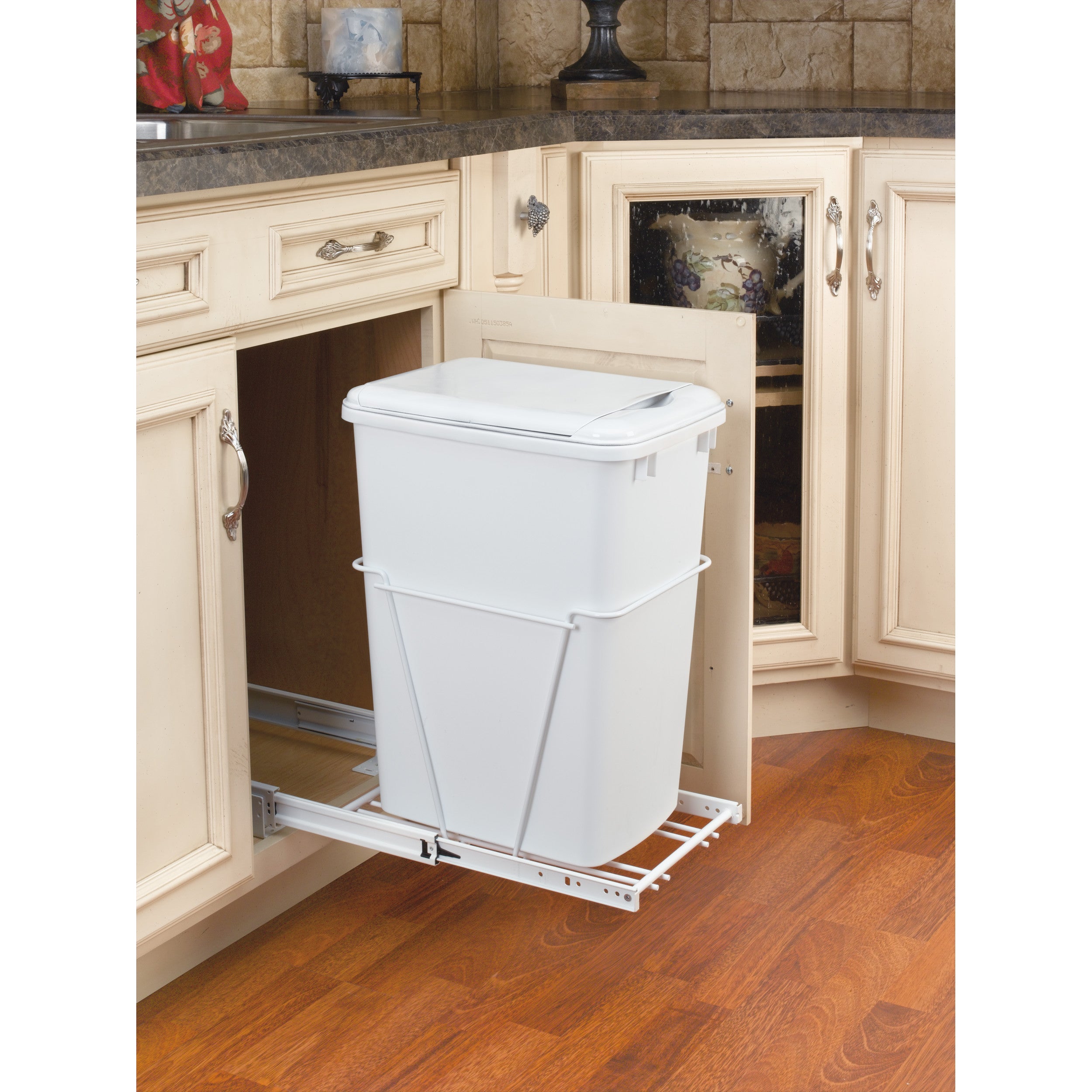 50 Qrt Pull-Out Waste Container White  11.25 in (286 mm) W x 22 in (559 mm) D x 23.25 in (591 mm) H