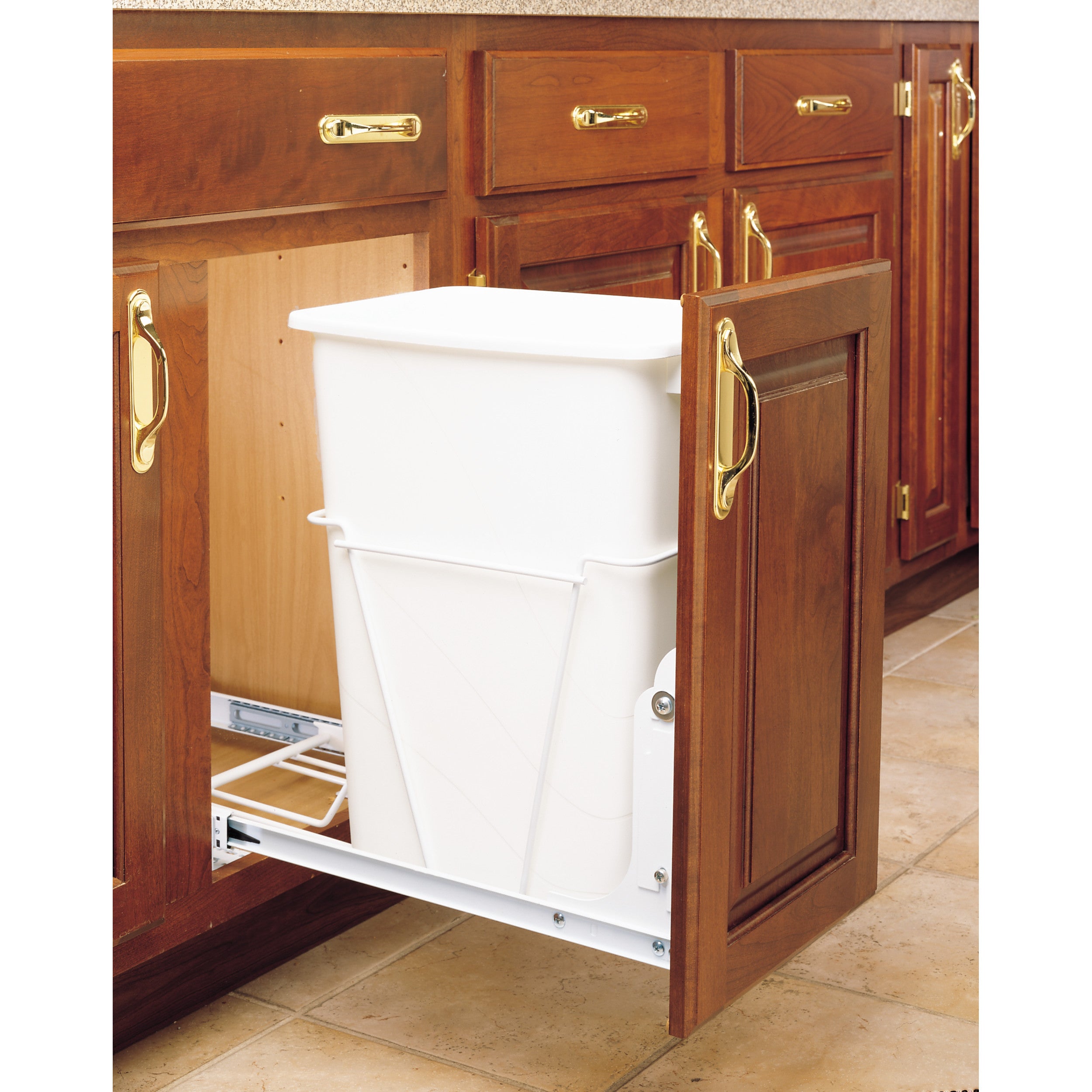 50 Qrt Pull-Out Waste Container White  11.25 in (286 mm) W x 22 in (559 mm) D x 23.25 in (591 mm) H