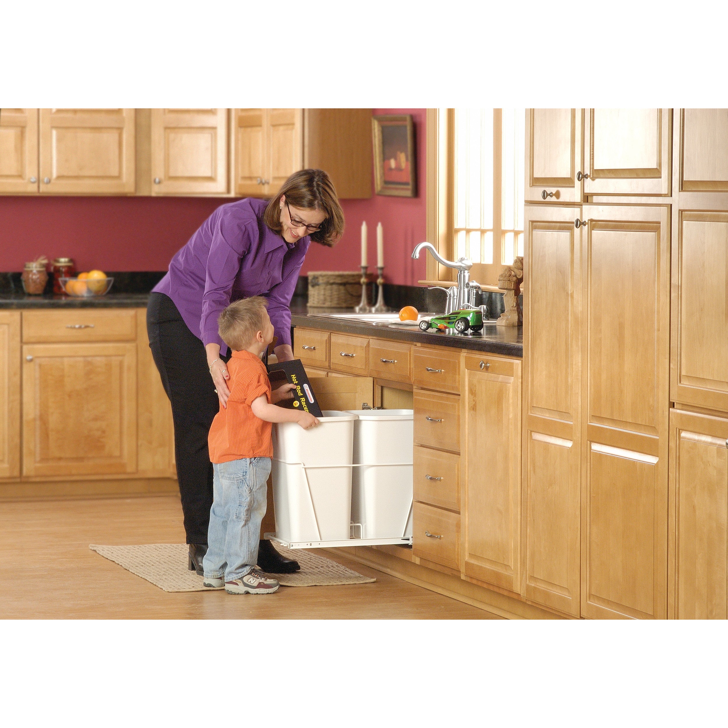 Double 27 Qrt Pull-Out Waste Containers White  11.81 in (300 mm) W x 22.25 in (565 mm) D x 19.13 in (486 mm) H