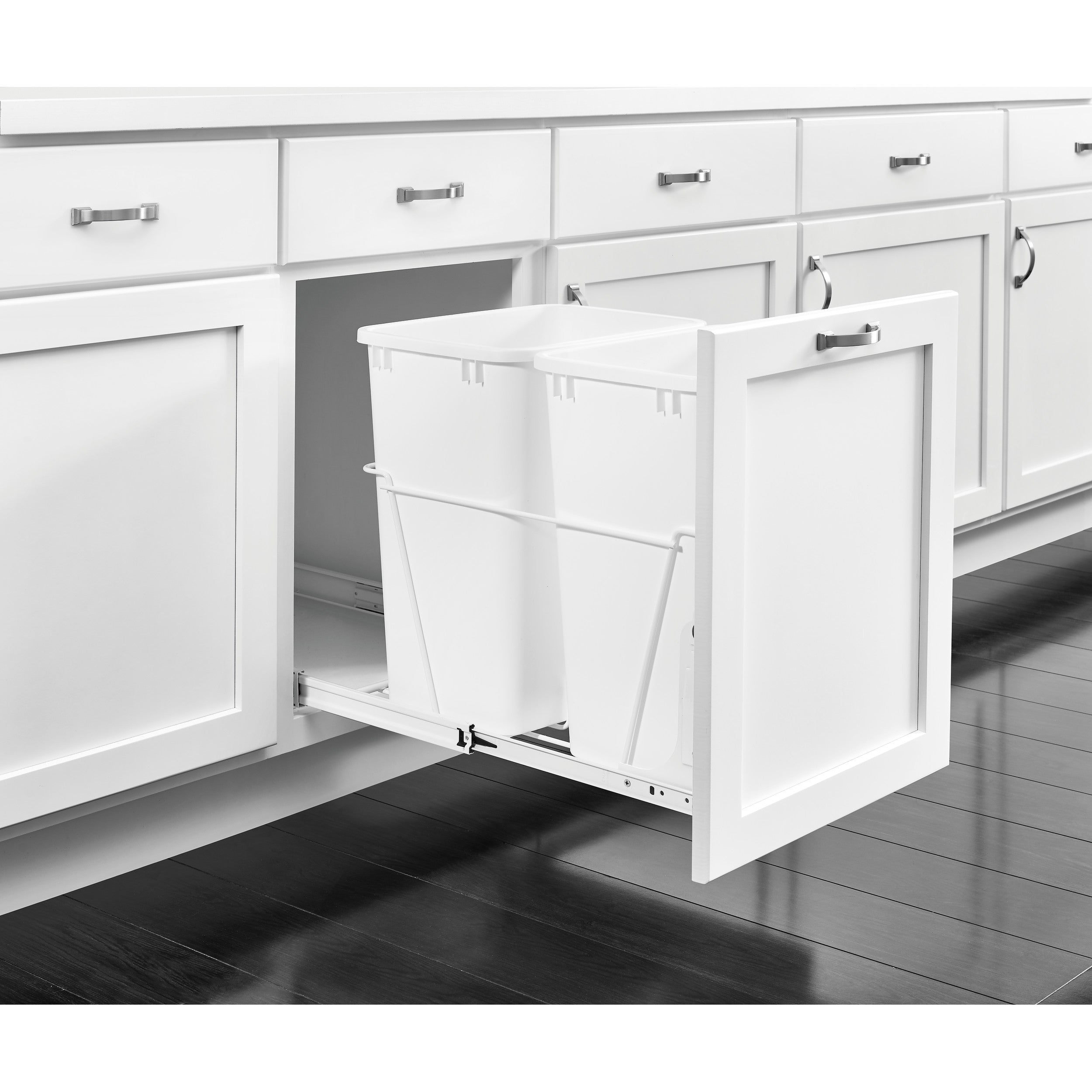 Double 35 Qrt Pull-Out Waste Containers White  14.38 in (365 mm) W x 22 in (559 mm) D x 19.25 in (489 mm) H