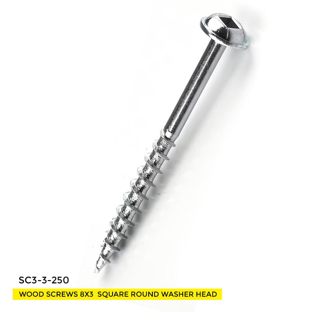 WOOD SCREWS IMEX SQUARE ROUND WASHER WITH NIBS #8 3" TYPE 17 COARSE ZINC 250 BOX