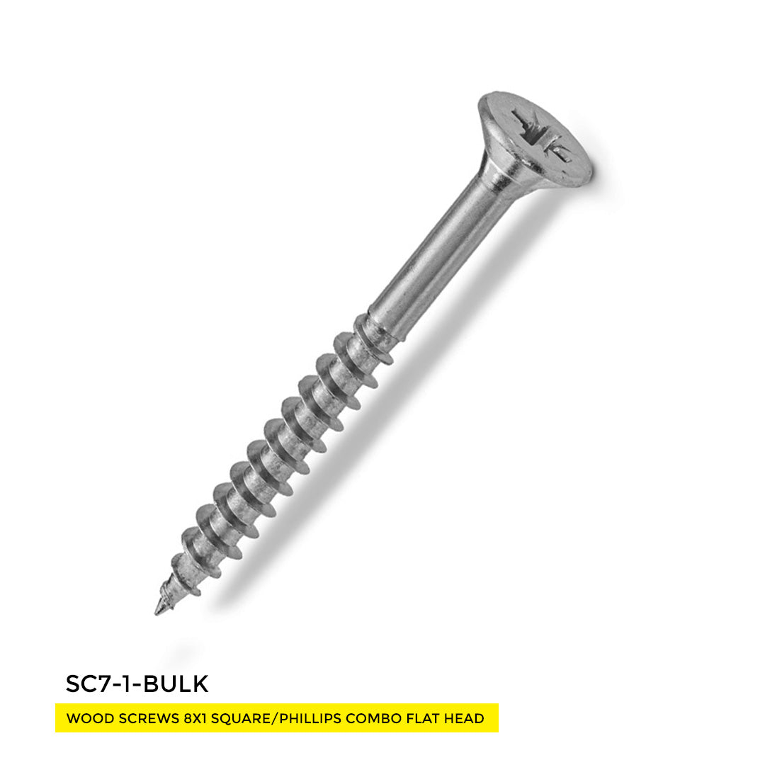 WOOD SCREWS IMEX SQUARE/PHILLIP COMBO FLAT HEAD WITH NIBS #8 1" TYPE 17 COARSE ZINC 10.000 BULK