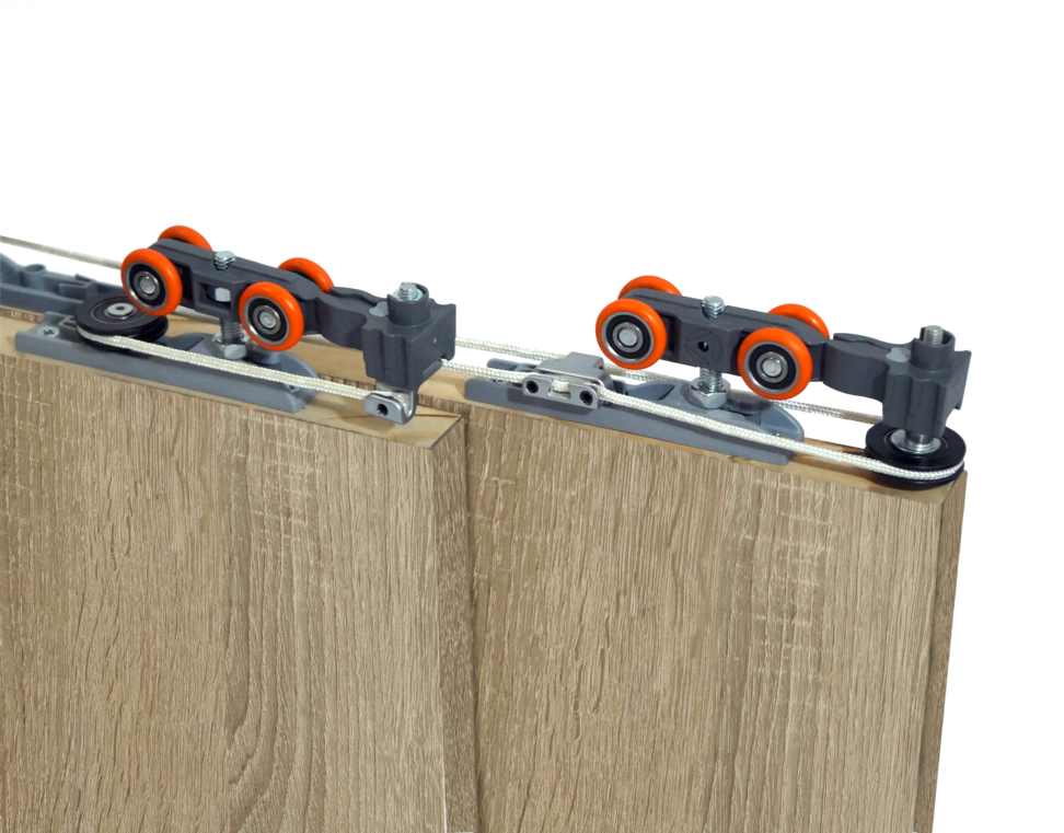 Carrier Set Ducasse Twin Telescopic Wood for Wood Doors – 2 Doors up to 176 lbs (80 kg)